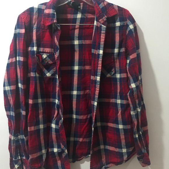 Red & Blue Plaid Flannel Shirt - Picture 2 of 6